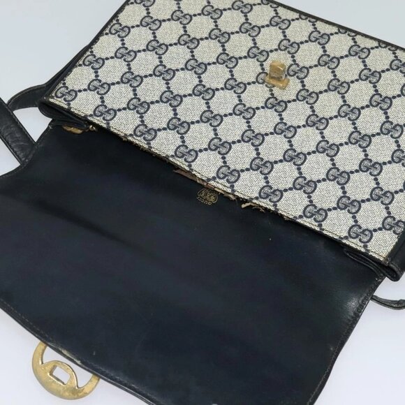 GUCCI GG Supreme Sherry Line Shoulder Bag PVC Navy Gold Red Auth - Picture 12 of 16